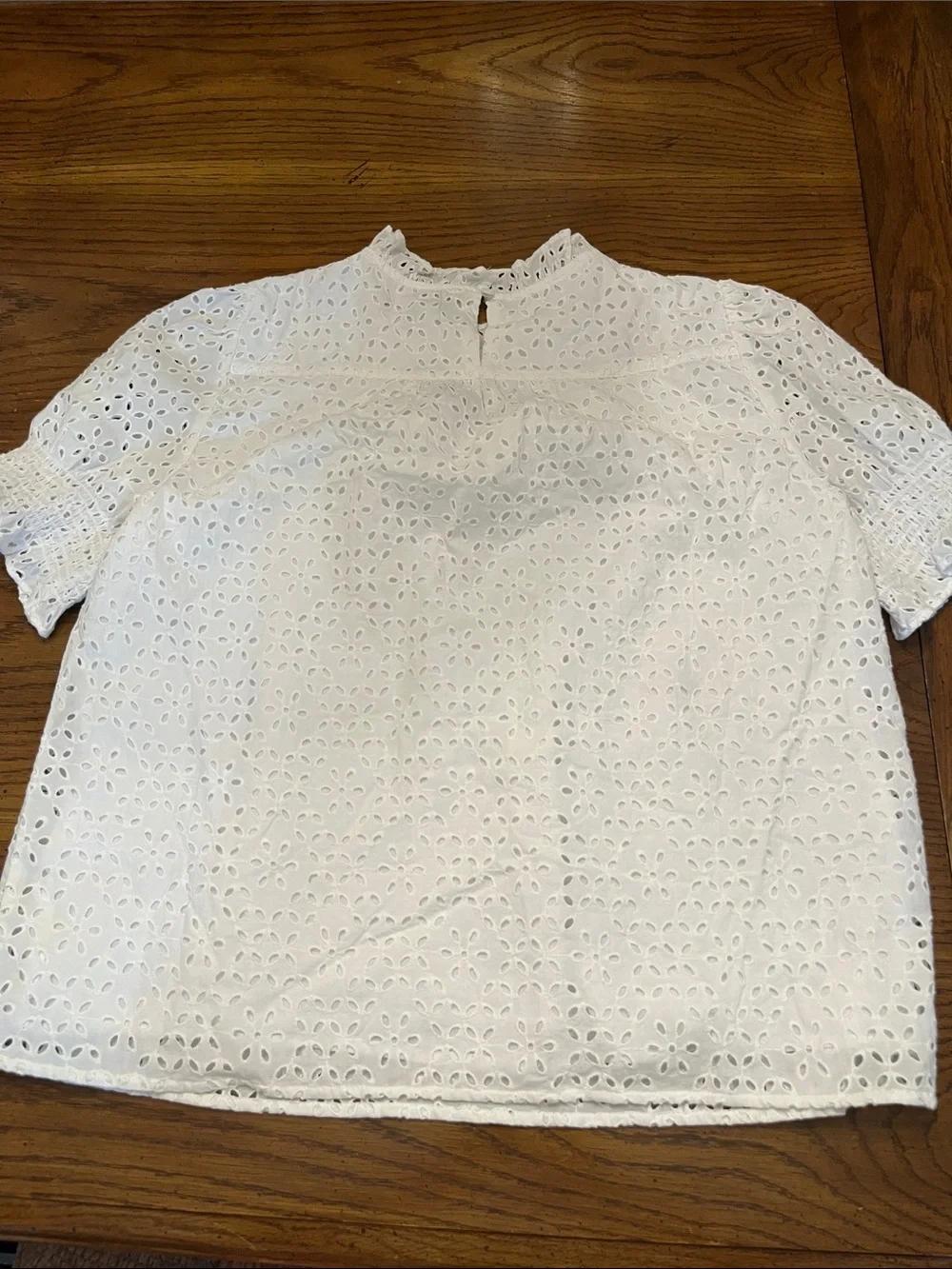 J Crew White Eyelet Puff Sleeve Blouse, size large, new with tags